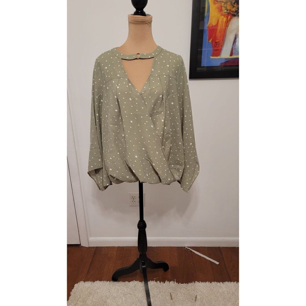 Oddy Faux Wrap Green Blouse Large